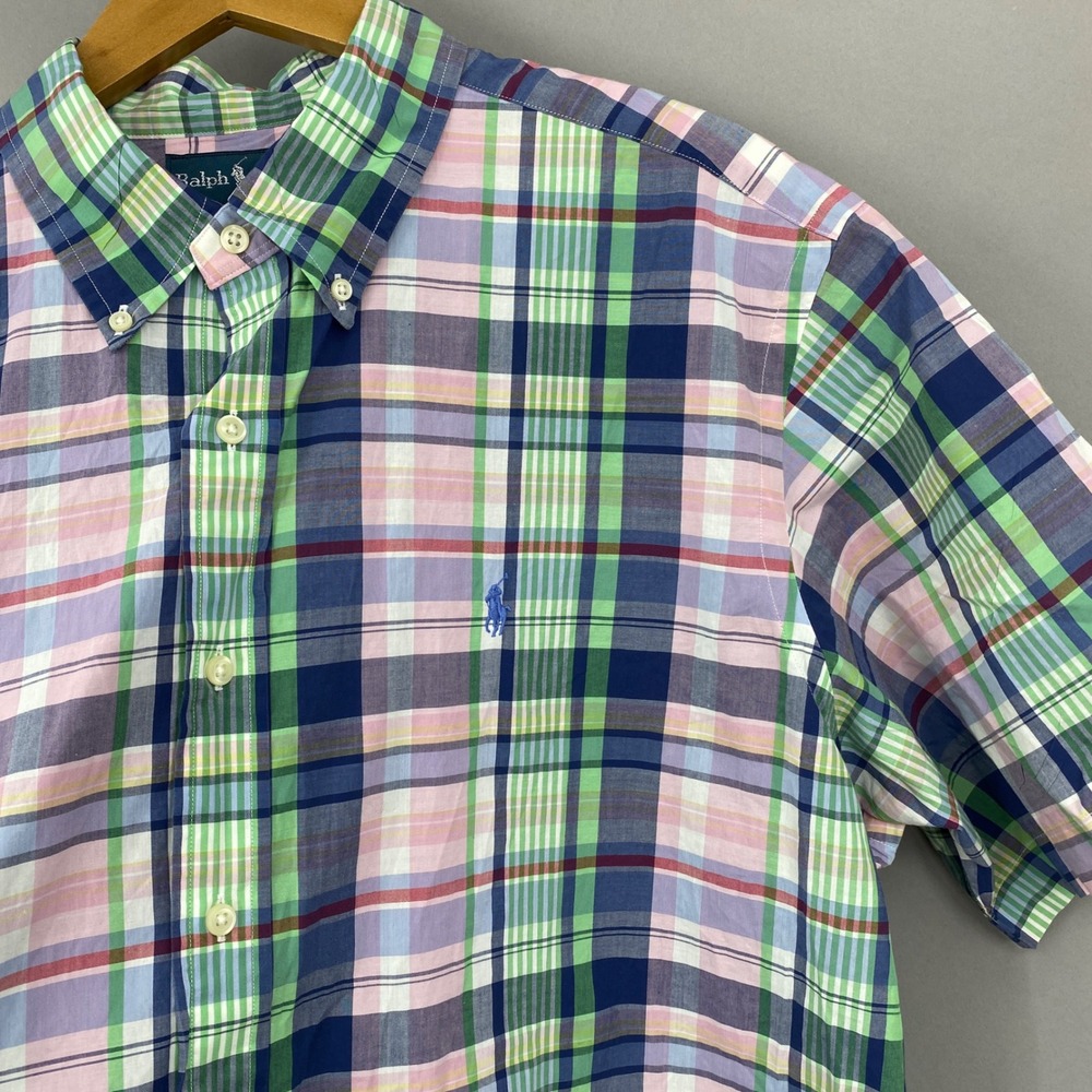 Ralph Lauren Plaid Button Down Shirt Mens XL Short Sleeve Classic Fit Multicolor
